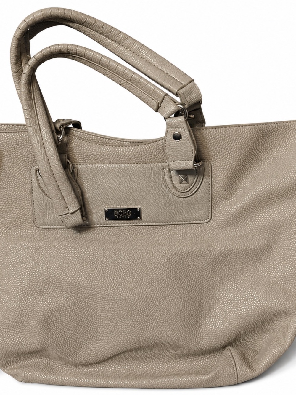 BCBG Paris Beige Pebbled Tote Bag Gold Hardware – AS IS Strap Clasp Defect
